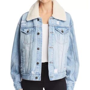 Free People Light Blue Denim Jacket with Cream Collar